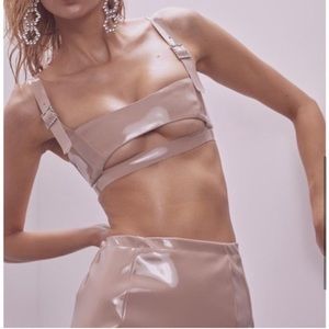 FOR LOVE AND LEMONS RARE HIGH ROLLER CROP TOP BRA AND GARTER BELT LATEX SET